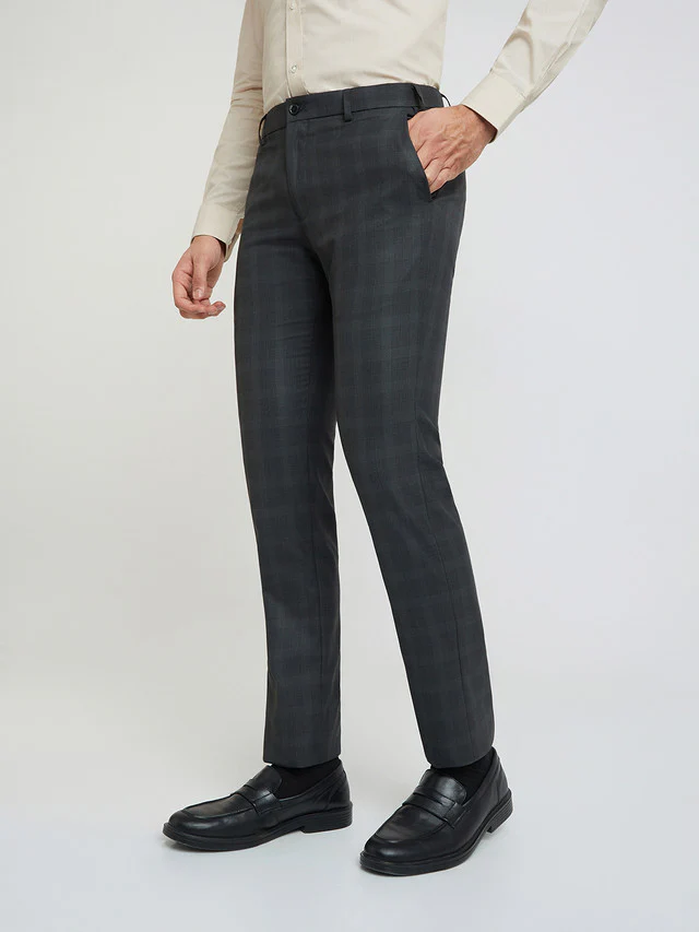 Raymond Grey Checks Slim Fit Polyester Blend Trouser - Image 3
