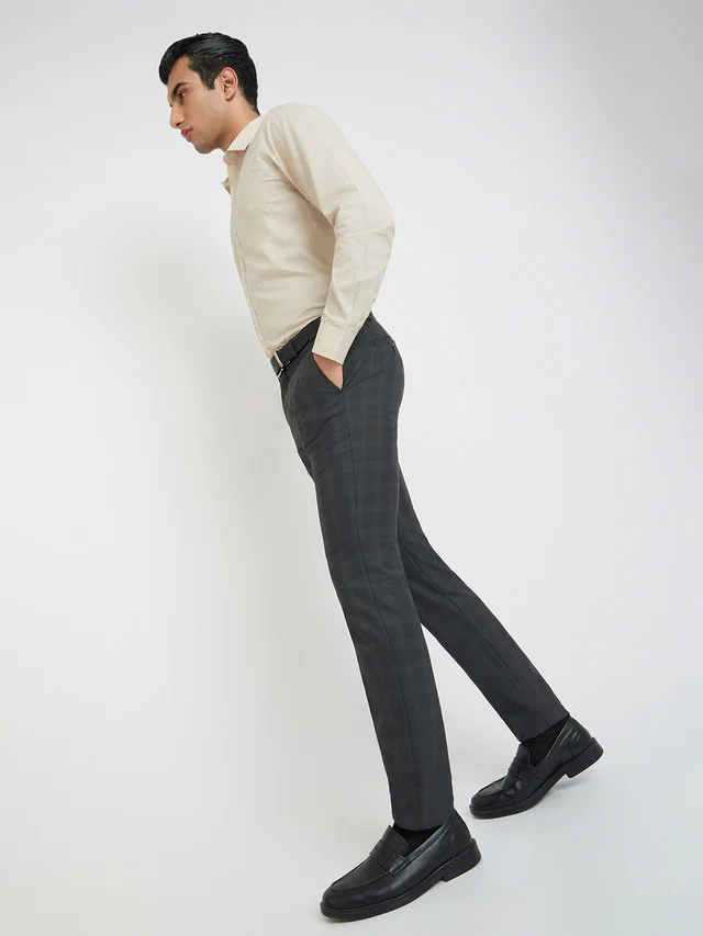 Raymond Grey Checks Slim Fit Polyester Blend Trouser - Image 6
