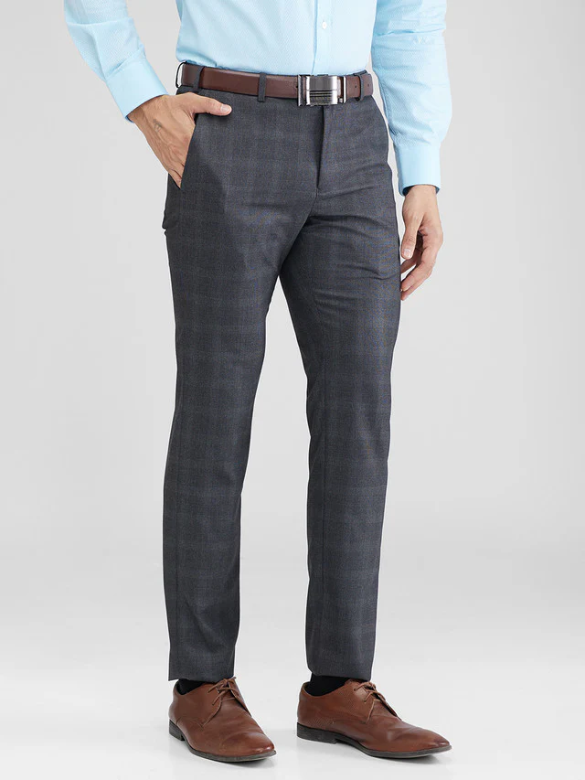 Raymond Grey Checks Slim Fit Polyester Blend Trouser - Image 2