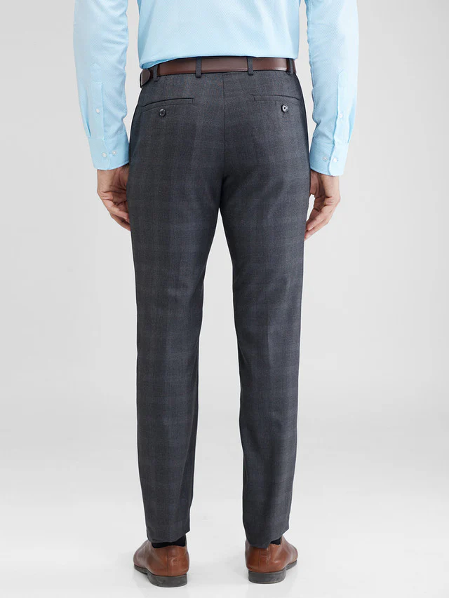Raymond Grey Checks Slim Fit Polyester Blend Trouser - Image 5