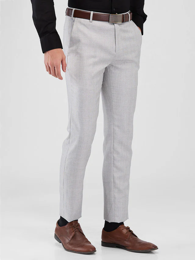 Raymond Grey Checks Slim Fit Polyester Blend Trouser - Image 2
