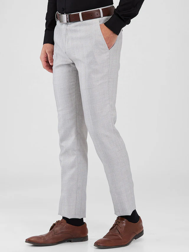 Raymond Grey Checks Slim Fit Polyester Blend Trouser - Image 3