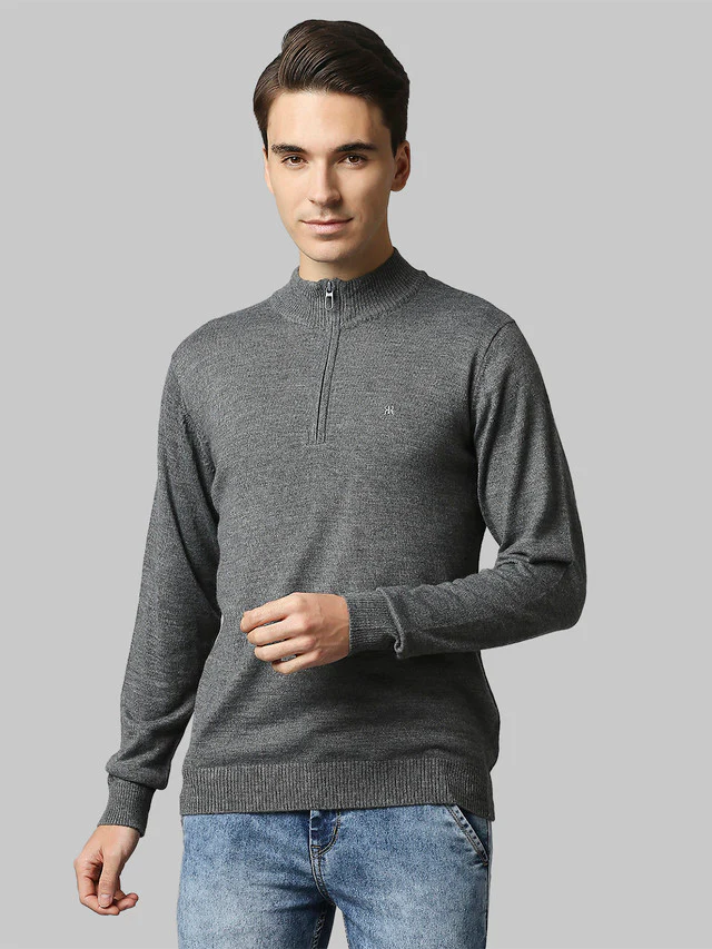 Raymond Grey Contemporary Fit Full Sleeve Acrlic Blend Sweater