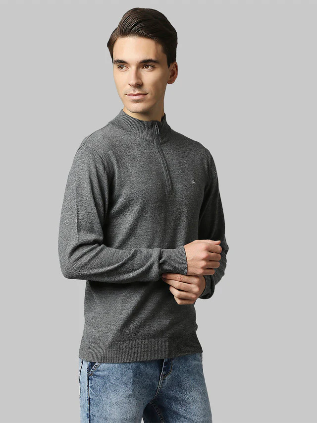 Raymond Grey Contemporary Fit Full Sleeve Acrlic Blend Sweater - Image 2