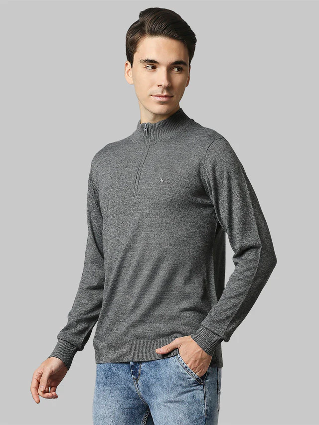 Raymond Grey Contemporary Fit Full Sleeve Acrlic Blend Sweater - Image 3