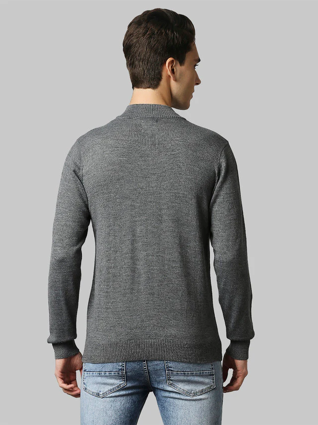 Raymond Grey Contemporary Fit Full Sleeve Acrlic Blend Sweater - Image 4