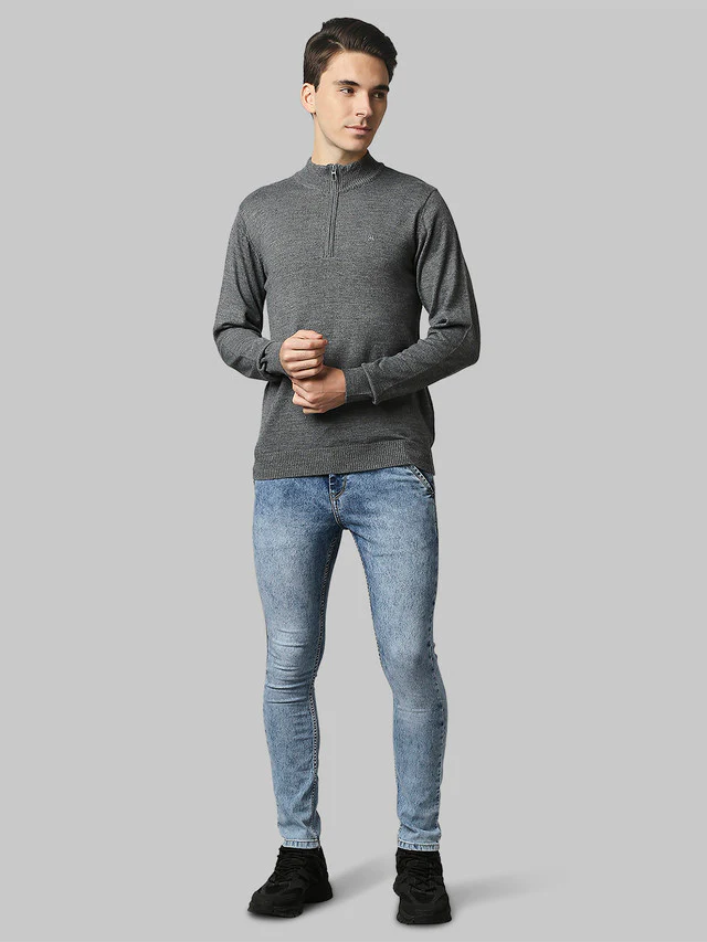Raymond Grey Contemporary Fit Full Sleeve Acrlic Blend Sweater - Image 5