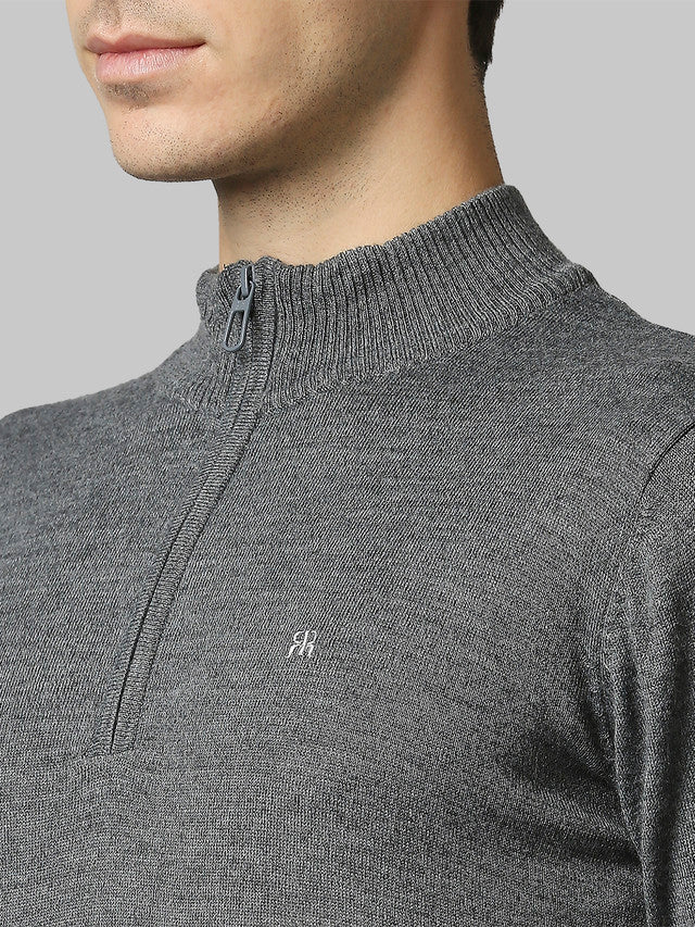 Raymond Grey Contemporary Fit Full Sleeve Acrlic Blend Sweater - Image 6