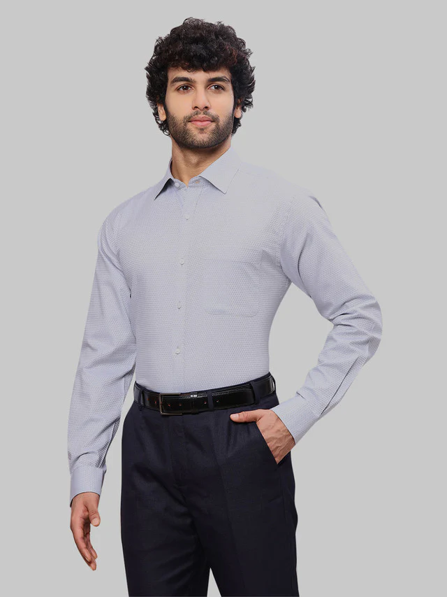 Raymond Grey Dobby Slim Fit Full Sleeve Cotton Shirt - Image 3