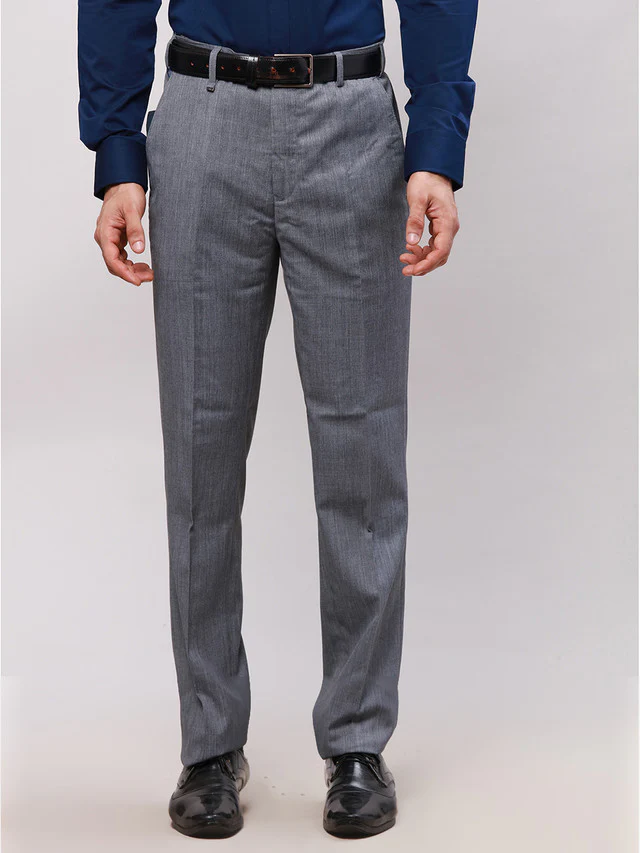 Raymond Grey Solid Contemporary Fit Polyester Blend Trouser