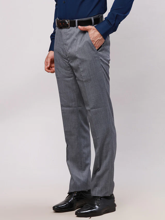 Raymond Grey Solid Contemporary Fit Polyester Blend Trouser - Image 3