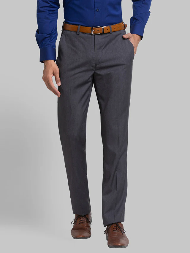 Raymond Grey Solid Contemporary Fit Terylene Blend Trouser