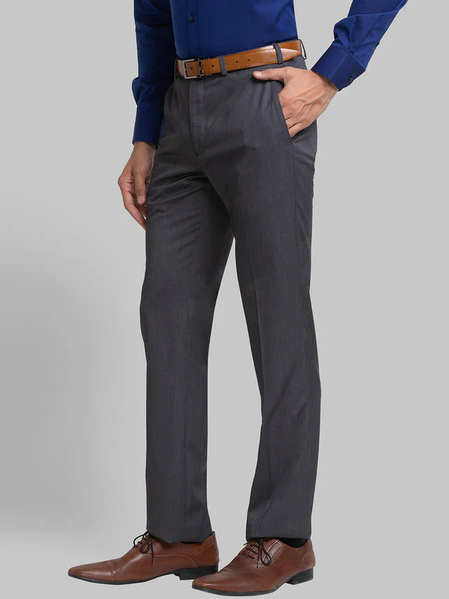 Raymond Grey Solid Contemporary Fit Terylene Blend Trouser - Image 3