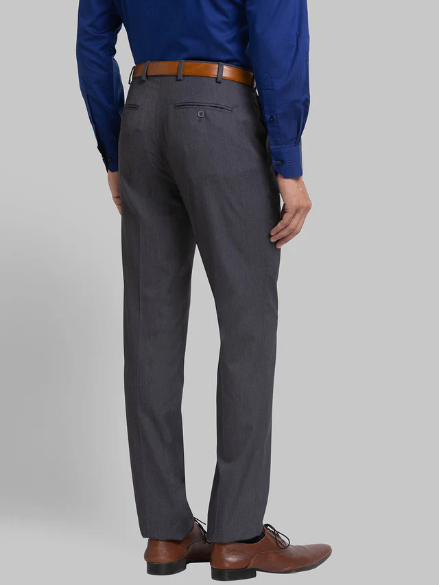 Raymond Grey Solid Contemporary Fit Terylene Blend Trouser - Image 4