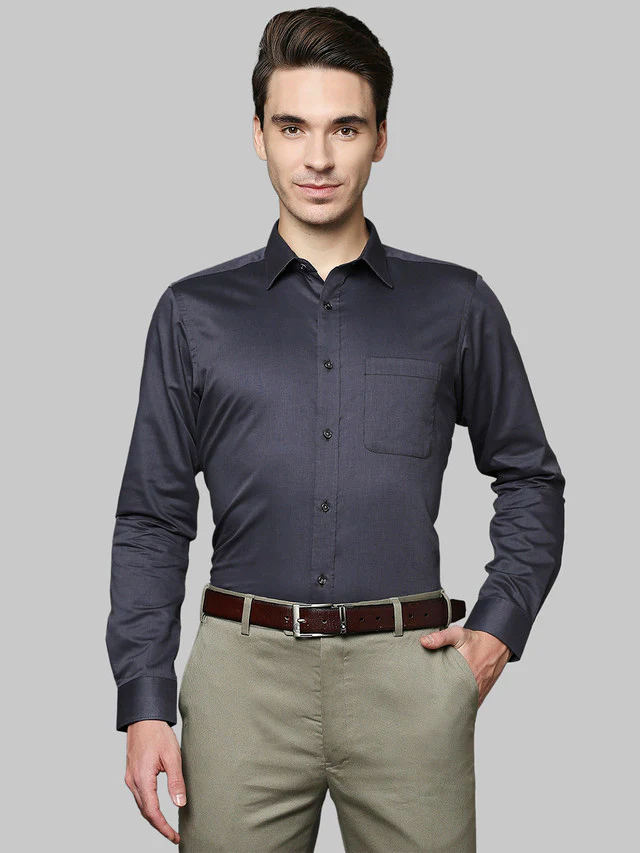 Raymond Grey Solid Slim Fit Cotton Formal Shirt