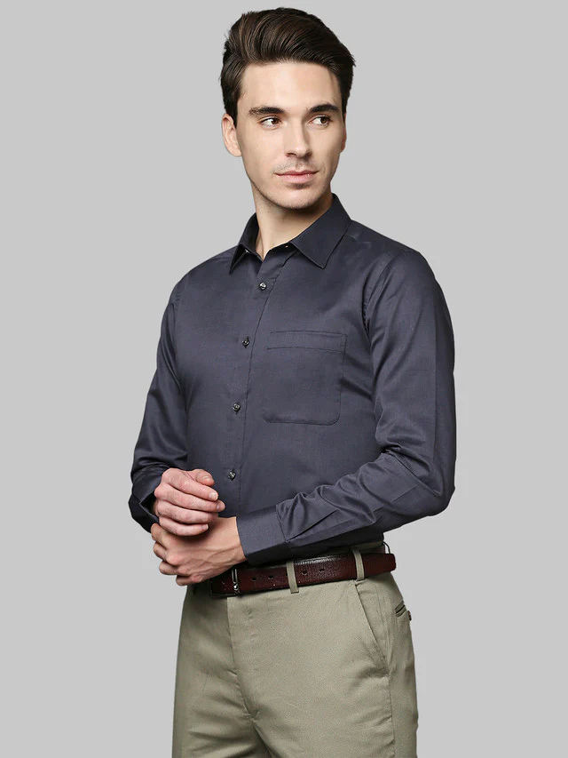 Raymond Grey Solid Slim Fit Cotton Formal Shirt - Image 3
