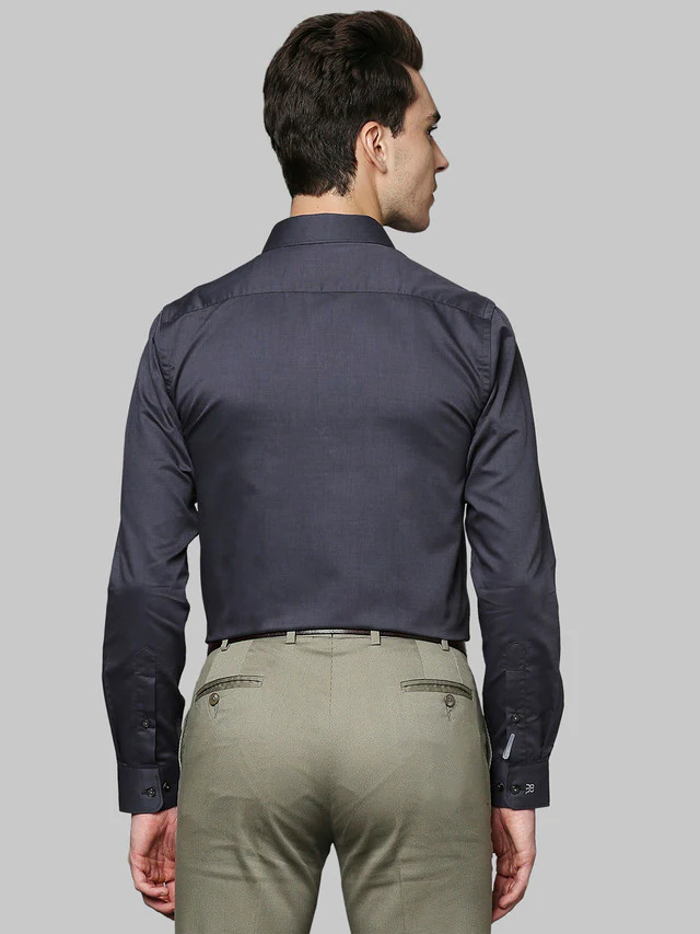 Raymond Grey Solid Slim Fit Cotton Formal Shirt - Image 4