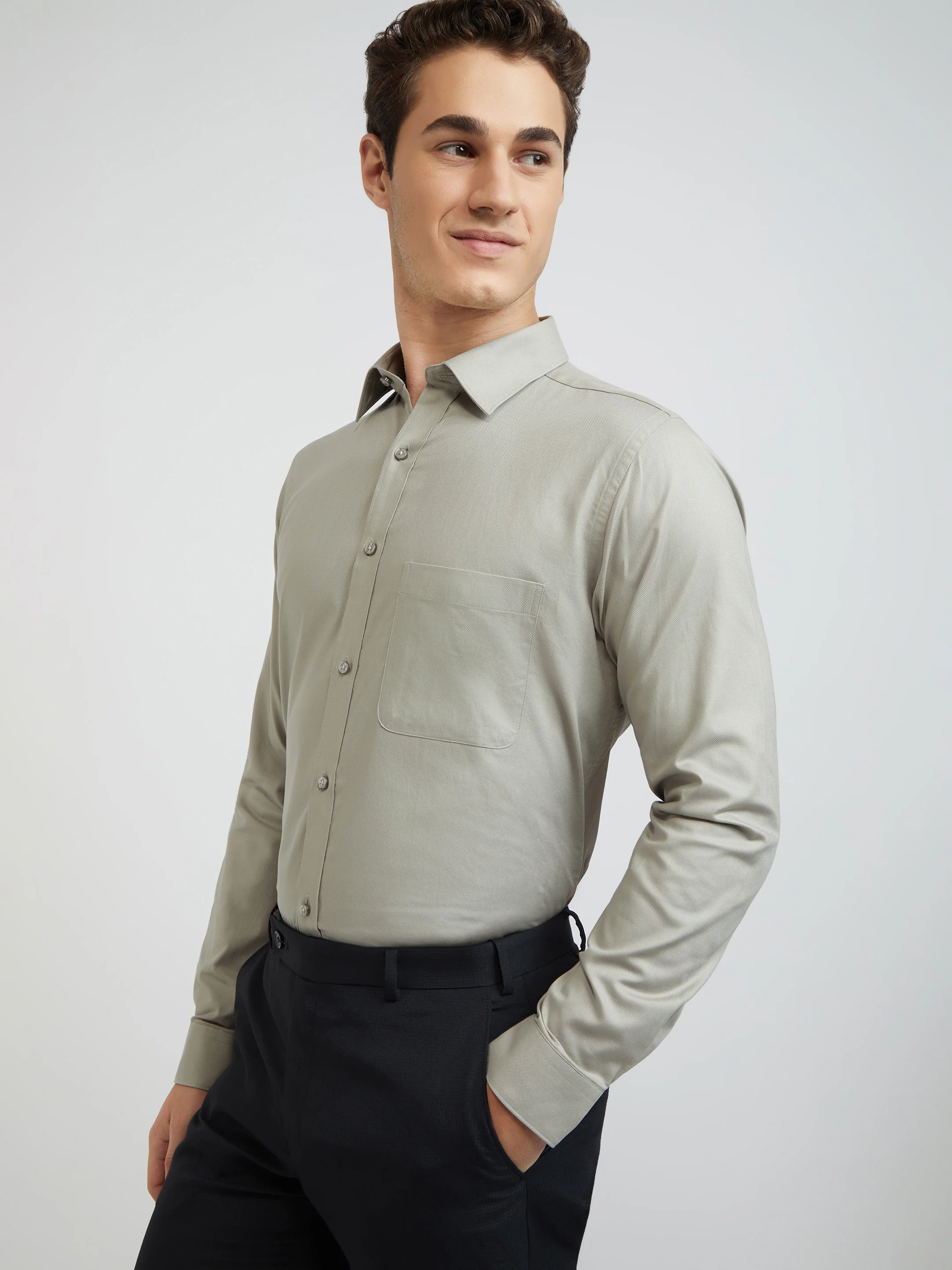 Raymond Grey Solid Slim Fit Full Sleeve Cotton Shirt - Image 6