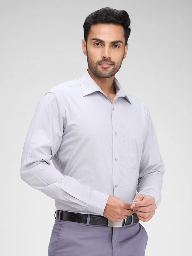 Raymond Grey Solid Slim Fit Full Sleeve Cotton Shirt - Image 2