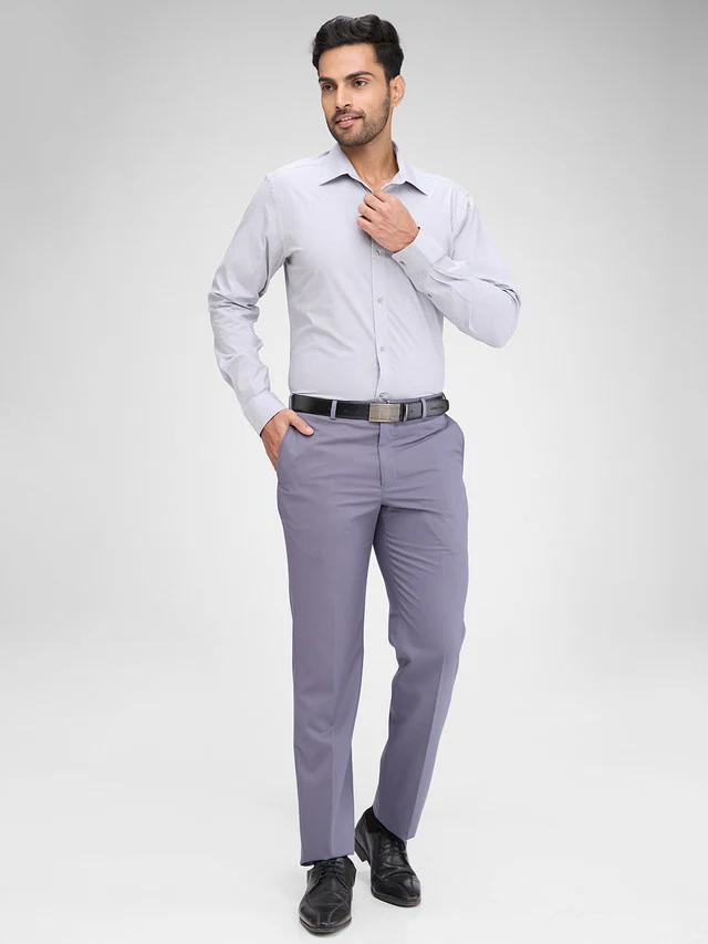 Raymond Grey Solid Slim Fit Full Sleeve Cotton Shirt - Image 5