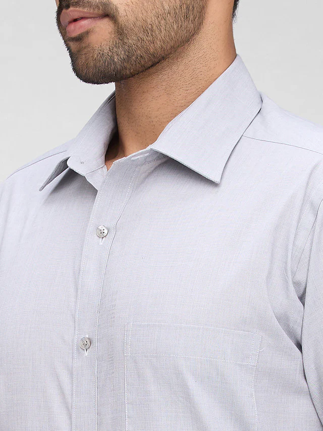 Raymond Grey Solid Slim Fit Full Sleeve Cotton Shirt - Image 6