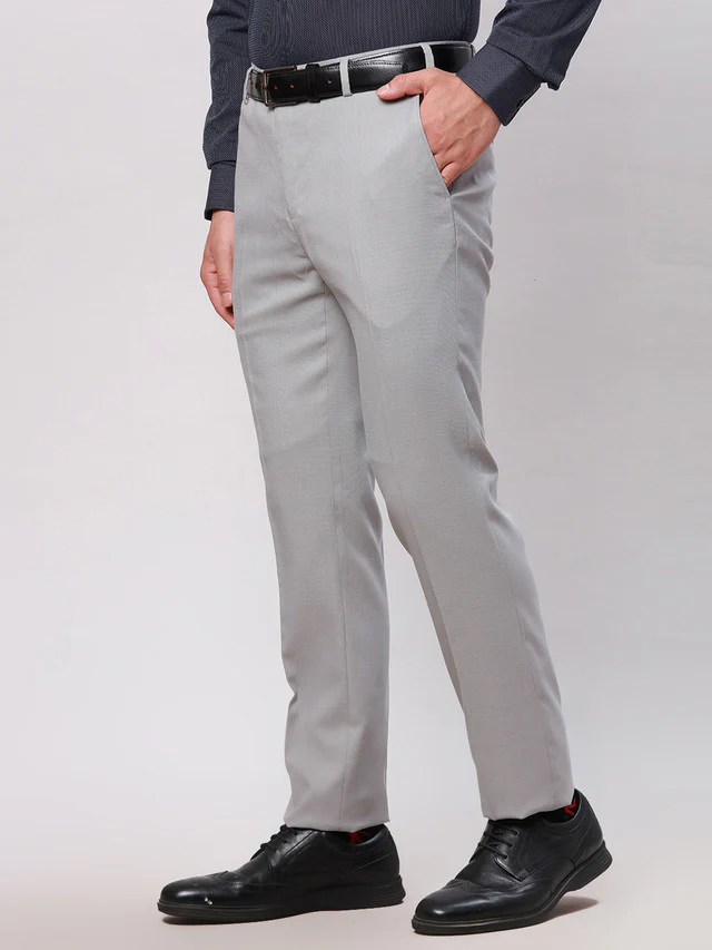 Raymond Grey Solid Slim Fit Polyester Blend Trouser - Image 3