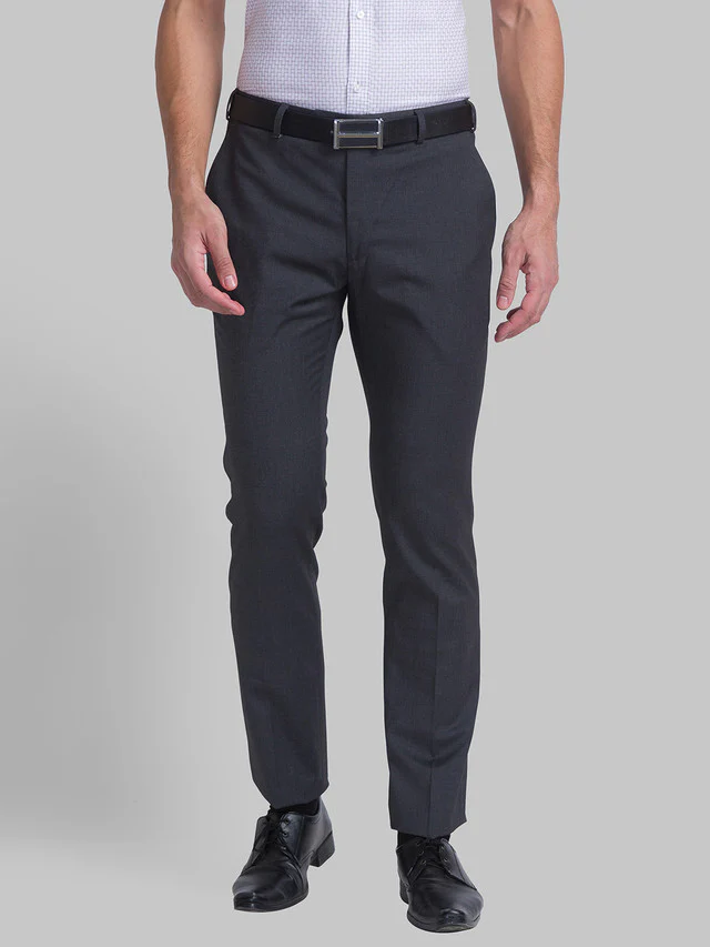 Raymond Grey Solid Slim Fit Polyester Blend Trouser