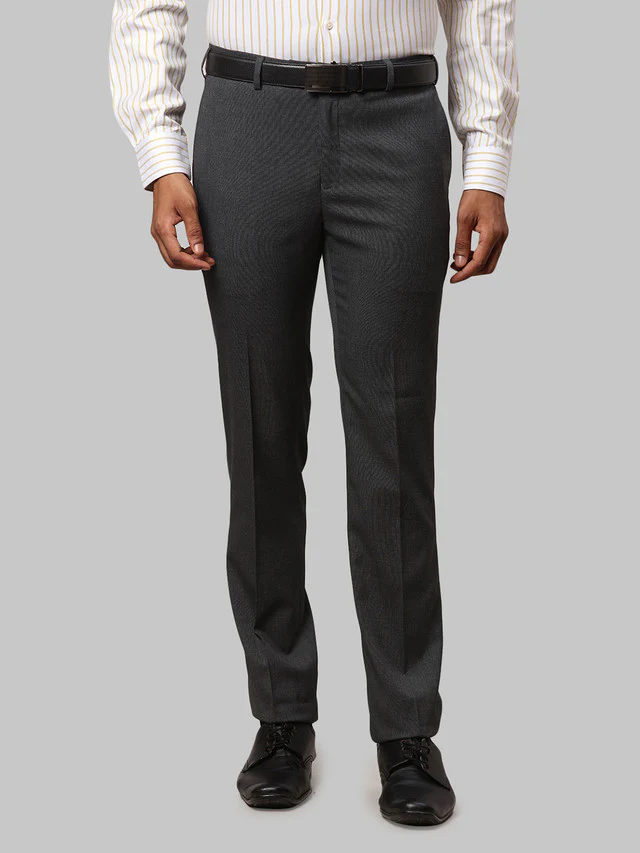 Raymond Grey Solid Slim Fit Polyester Blend Trouser