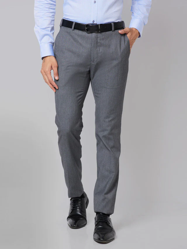 Raymond Grey Solid Slim Fit Polyester Blend Trouser