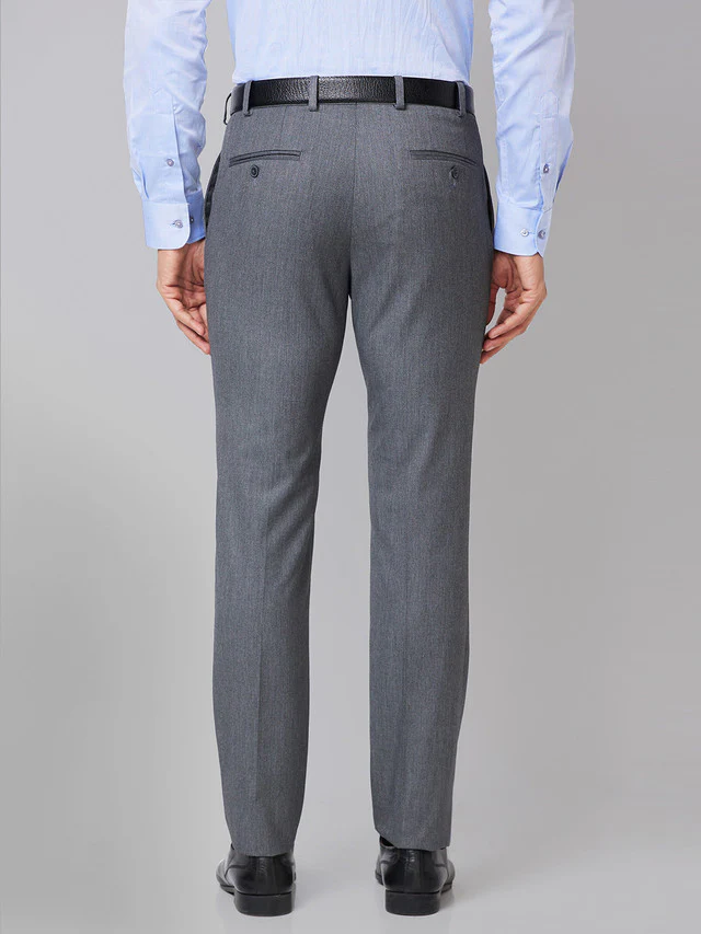Raymond Grey Solid Slim Fit Polyester Blend Trouser - Image 4