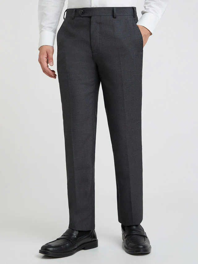 Raymond Grey Solid Slim Fit Polyester Blend Trouser