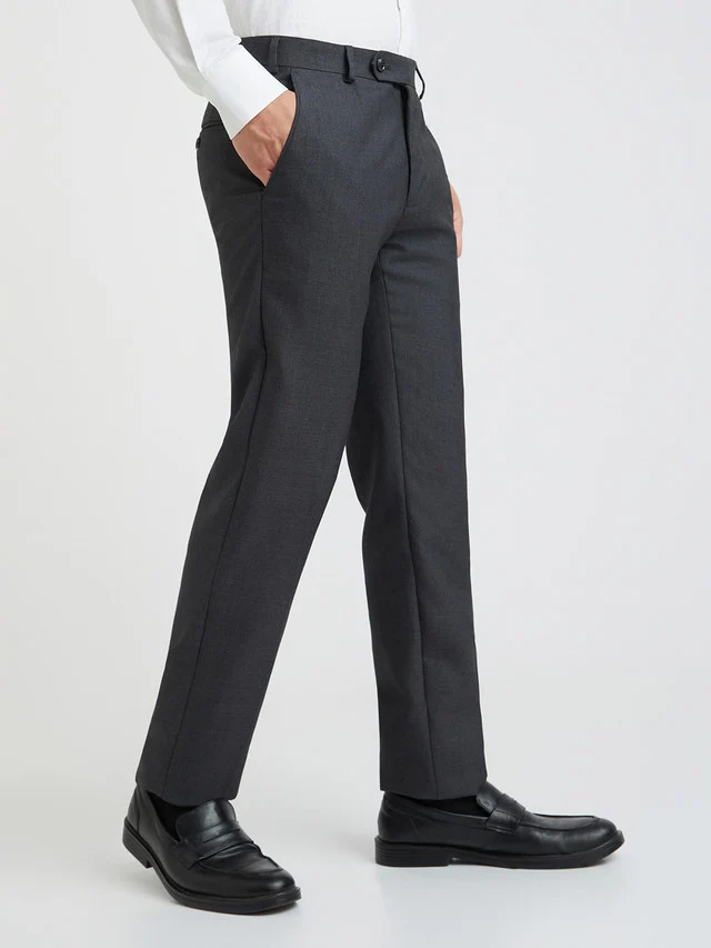 Raymond Grey Solid Slim Fit Polyester Blend Trouser - Image 2