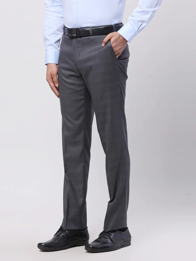 Raymond Men Grey Slim Fit Solid Trouser - Image 3