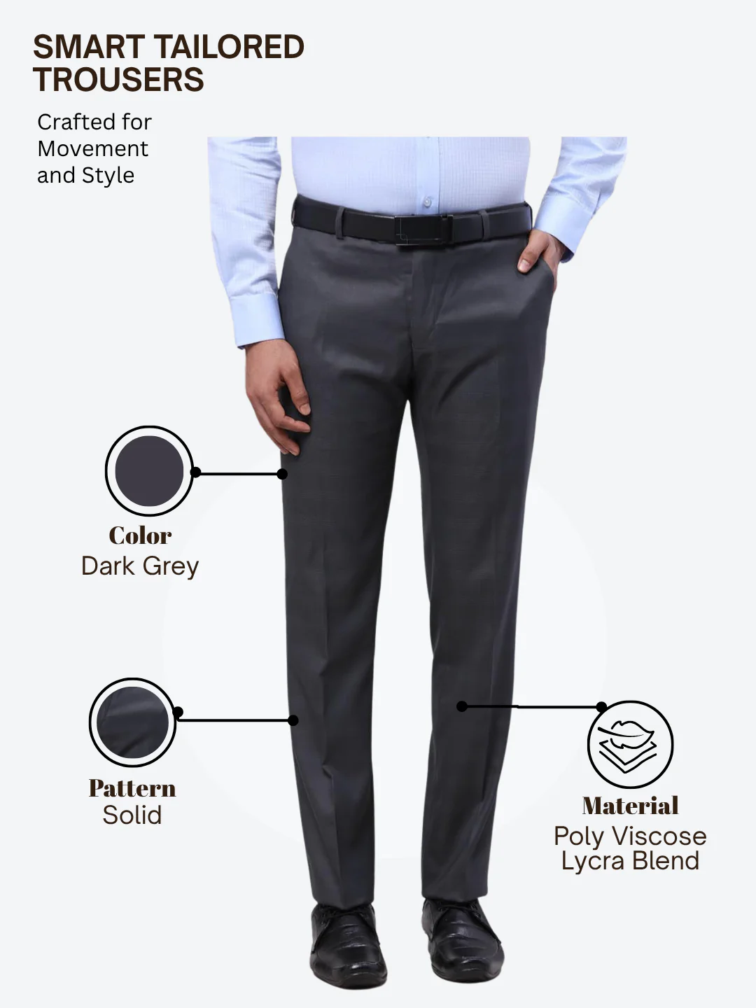 Raymond Men Grey Slim Fit Solid Trouser - Image 4