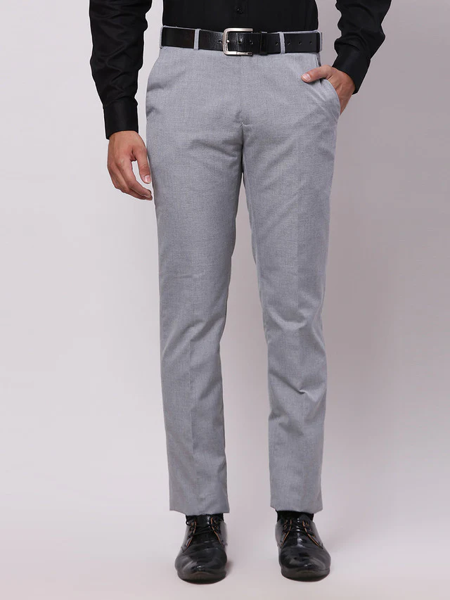 Raymond Grey Solid Slim Fit Polyester Blend Trouser