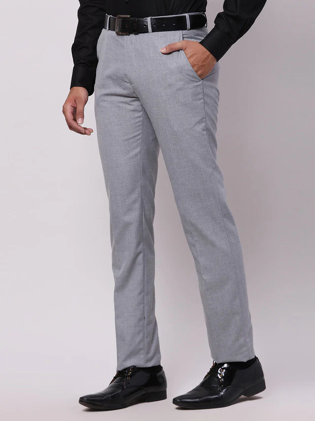Raymond Grey Solid Slim Fit Polyester Blend Trouser - Image 2