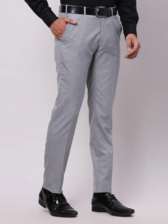 Raymond Grey Solid Slim Fit Polyester Blend Trouser - Image 3