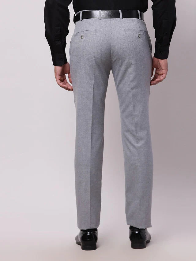 Raymond Grey Solid Slim Fit Polyester Blend Trouser - Image 4