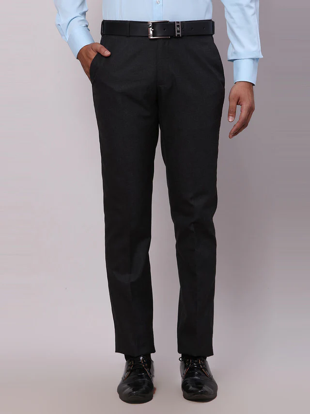 Raymond Grey Solid Slim Fit Polyester Blend Trouser