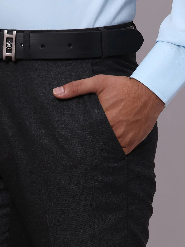 Raymond Grey Solid Slim Fit Polyester Blend Trouser - Image 7