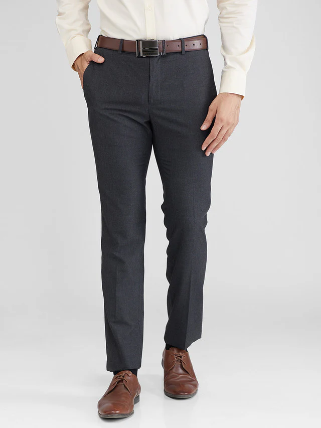Raymond Grey Solid Slim Fit Polyester Blend Trouser