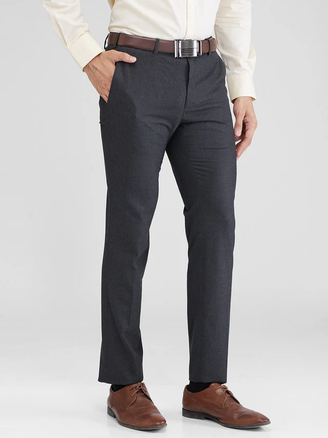 Raymond Grey Solid Slim Fit Polyester Blend Trouser - Image 2