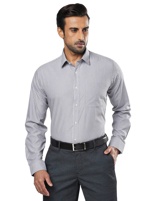 Raymond Grey Stripe Slim Fit Cotton Formal Shirt