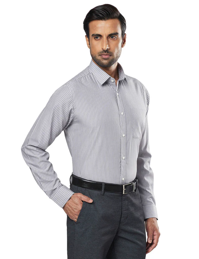 Raymond Grey Stripe Slim Fit Cotton Formal Shirt - Image 2