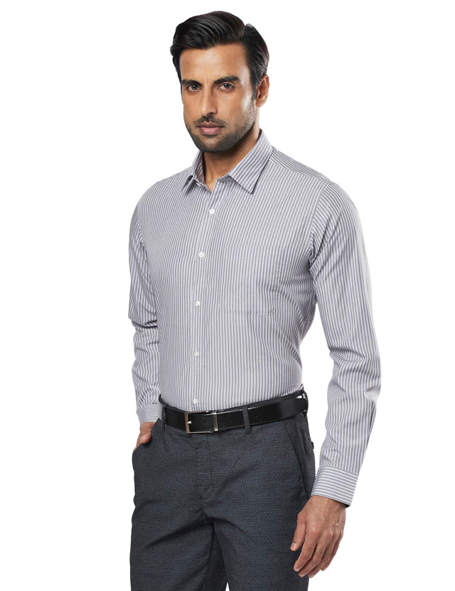 Raymond Grey Stripe Slim Fit Cotton Formal Shirt - Image 3