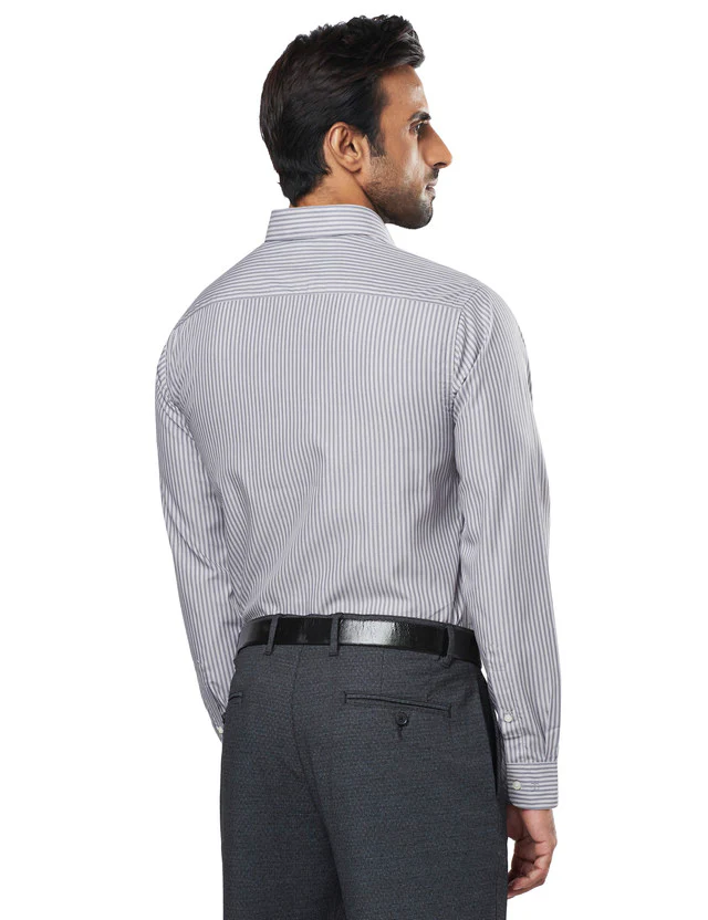 Raymond Grey Stripe Slim Fit Cotton Formal Shirt - Image 4