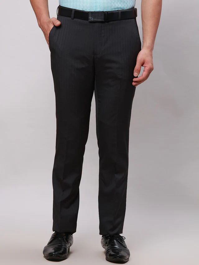 Raymond Grey Stripe Slim Fit Polyester Blend Trouser