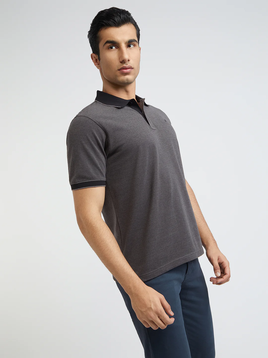 Raymond Grey Structure Modern Fit Half Sleeve Cotton T-Shirt - Image 2