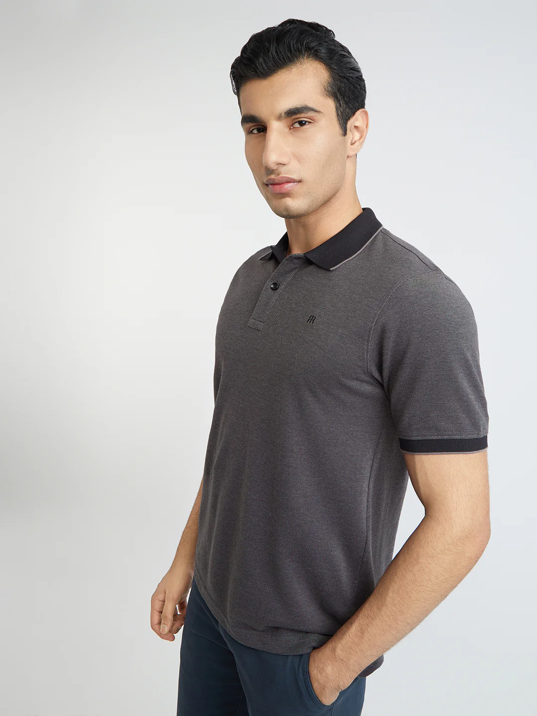 Raymond Grey Structure Modern Fit Half Sleeve Cotton T-Shirt - Image 3