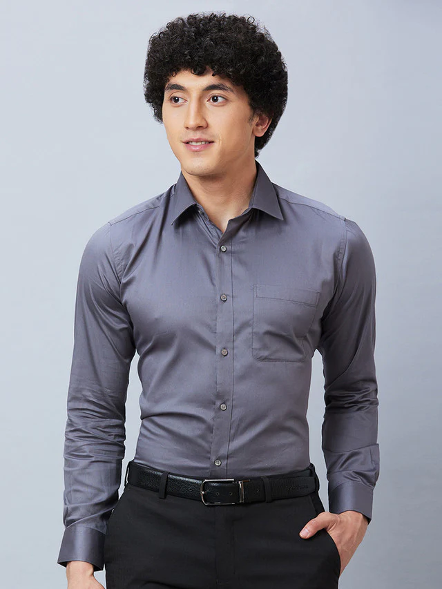 Raymond Grey Structure Slim Fit Cotton Formal Shirt